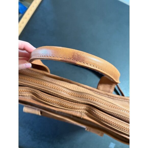 Brown / Tan Leather Satchel Messenger Bag Expandable Shoulder Strap & Handles - Picture 3 of 16